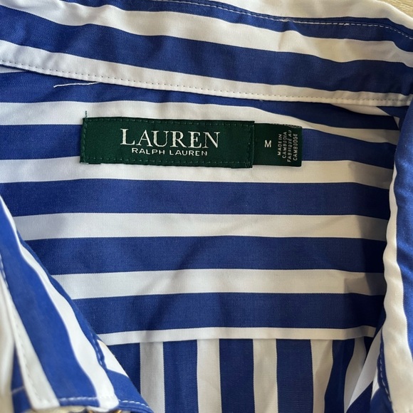 Lauren Ralph Lauren M Top Nautical Lace Up Front Tunic Top Shirt Blue Stripe - Picture 3 of 9